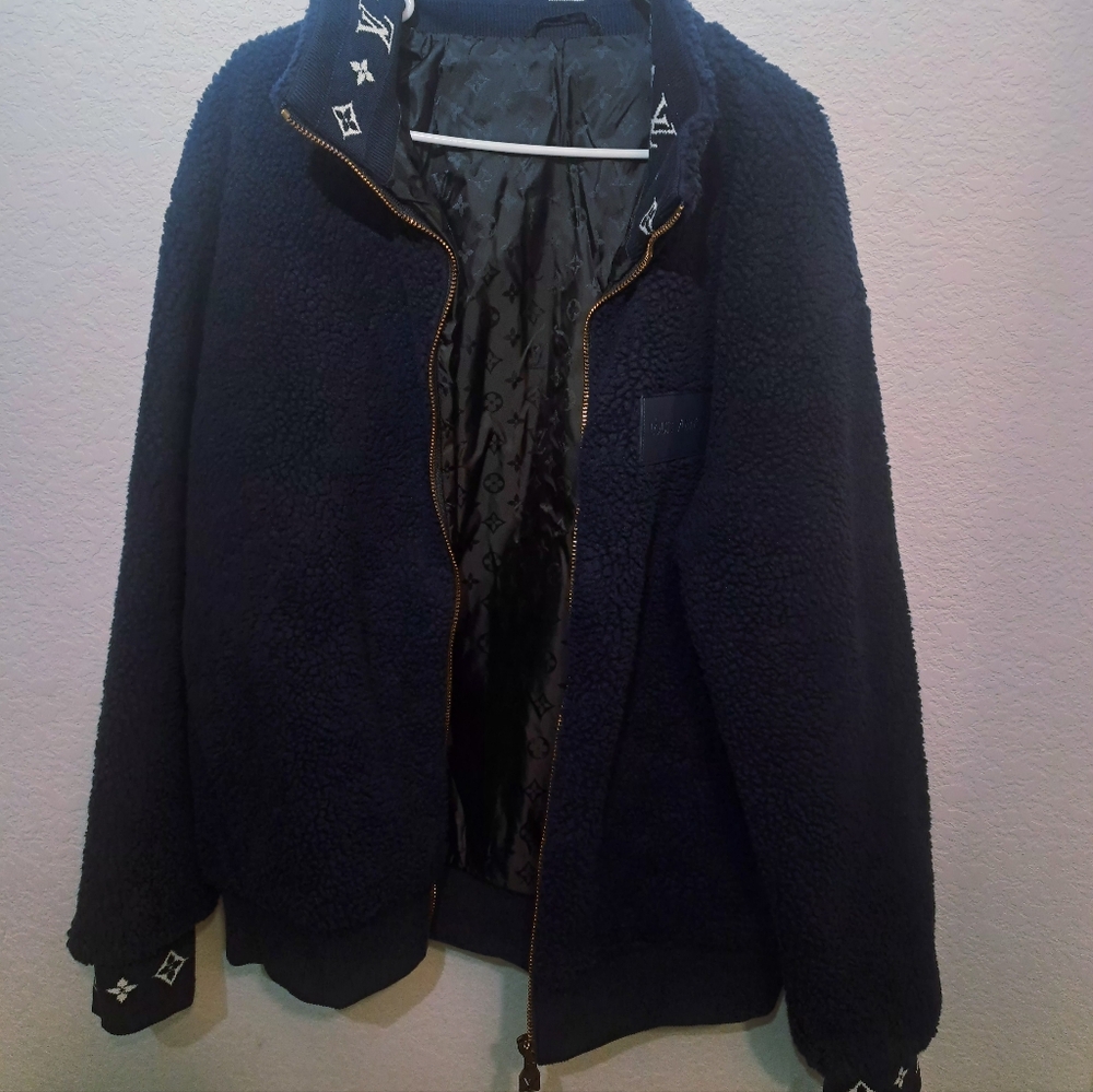Vintage Louis Vuitton Sherpa Navy Blue Jacket In Excellent Condition XL - Picture 12 of 12